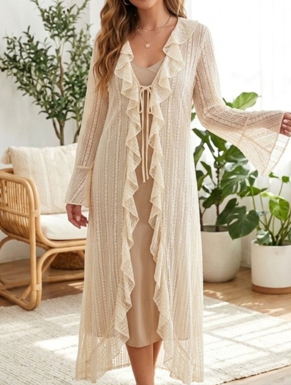 Thirty Thirty LA Ruffled Bell Sleeve Romantic Boho Lace Duster